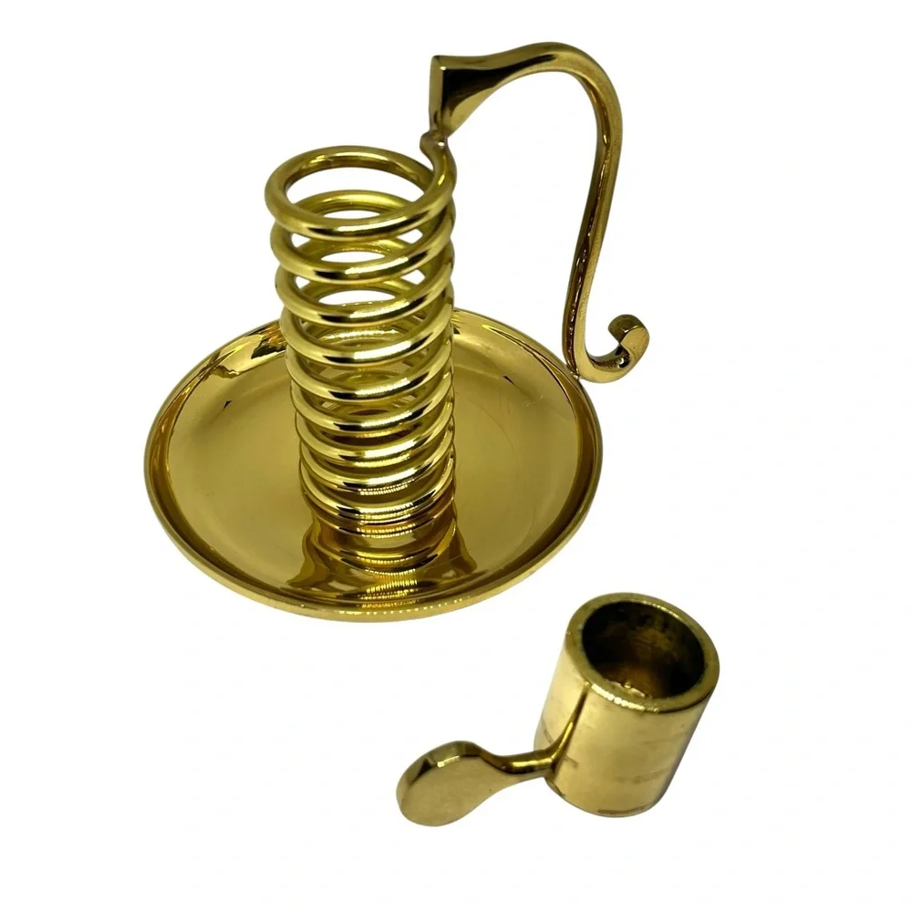 Vintage Spiral Adjustable Gold Plated Brass Candle Stick Holder Mid Century 4” - Picture 3 of 10